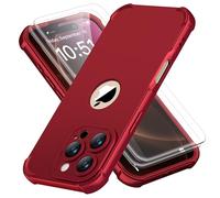 ORETECH Coque pour iPhone 16 Pro + 2 Pièces Verre Trempé Protection écran, Antirayures Rigide PC et Souple TPU Arrière Protection Antichoc Militaire Etui pour iPhone 16 Pro 6,3 Pouces, Rouge
