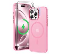 ORETECH Coque pour iPhone 16 Pro avec 2 Verre Trempé et 1 Caméra Protecteur, Translucide Mat Arrière Housse Fine Antichoc Magnétique pour iPhone 16 Pro Case Compatible avec Mag-Safe 6.3" Rose Clair