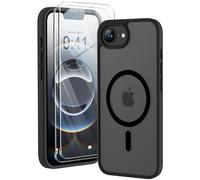 ORETECH Coque pour iPhone 16e 2025 avec 2 Verre Trempé, Compatible avec Mag-Safe, Antichoc Etui Translucide Mat Arrière Coque Magnétique pour iPhone 16e 6.1" Noir