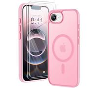 ORETECH Coque pour iPhone 16e 2025 avec 2 Verre Trempé, Compatible avec Mag-Safe, Antichoc Etui Translucide Mat Arrière Coque Magnétique pour iPhone 16e 6.1" Rose Clair