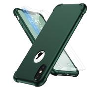 ORETECH Coque pour iPhone X + 2 Pièces Verre Trempé Protection écran, Coque Silicone pour iPhone XS Coque Antichoc Souple TPU Rigide PC Etui pour iPhone X/XS 5,8 Pouces, Vert