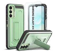 ORETECH Coque pour Samsung Galaxy A14 5G avec [1 Verre Trempé] et [Béquille], Coque Galaxy A14 Antichoc Dos Rigid Bumper Souple Protection A14 Coque Samsung A14 avec Support,6,6 Pouces,Vert