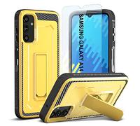 ORETECH Coque pour Samsung Galaxy A14 5G avec [1 Verre Trempé] et [Béquille], Coque Galaxy A14 Antichoc Dos Rigid Bumper Souple Protection A14 Coque Samsung A14 avec Support,6,6 Pouces,Jaune