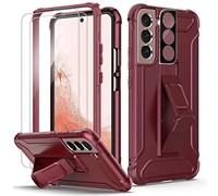 ORETECH Coque pour Samsung S22 avec [2 Verre Trempé + 1 Caméra Protecteur] et [Béquille],Coque S22 Dur Coque S22 5G Antichoc Dos Rigid Bumper Souple Protection Coque Galaxy S22,Rouge
