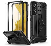ORETECH Coque pour Samsung S22 Plus,avec [2 Verre Trempé + 1 Caméra Protecteur] et [Béquille],Coque S22 Plus Antichoc Dos Rigid Bumper Souple Protection Coque pour Galaxy S22 Plus,Noir