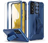 ORETECH Coque pour Samsung S22 Plus,avec [2 Verre Trempé + 1 Caméra Protecteur] et [Béquille],Coque S22 Plus Antichoc Dos Rigid Bumper Souple Protection Coque pour Galaxy S22 Plus,Bleu