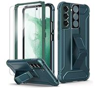 ORETECH Coque pour Samsung S22 Plus,avec [2 Verre Trempé + 1 Caméra Protecteur] et [Béquille],Coque Samsung S22 Plus Antichoc Dos Rigid Bumper Souple Protection Etui Samsung S22 Plus / S22+,Vert