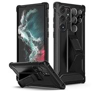 ORETECH Coque pour Samsung S22 Ultra avec [2 Caméra Protecteur] et [Support Béquille],Coque S22 Ultra 5G Dur Antichoc Dos Rigid Bumper Souple Coque pour Galaxy S22 Ultra,Noir