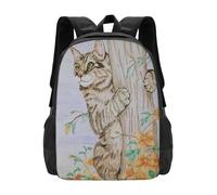 OREURUIK Arbre Chat Couleur Cartable Sac À Dos Mode Sacs Mâle Chat Arbre Fleurs Polychromos Pastel Craie