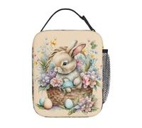 OREURUIK Fleur de Pâques Isotherme Sacs à Lunch Haute capacité Oeufs Lapin Repas conteneur Isotherme Sac fourre-Tout boîte à Lunch collège Pique-Fille garçon