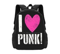OREURUIK J’Adore Le Punk ! Cartable Sac À Dos Mode Sacs I Love Punk Rose Coeur Bobbyg Musique Band Crâne Logo Skater Indie and Roll
