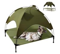 OREZAUQS Lit de Camp Chien Surélevé, Respirant & Stable, Auvent Anti-UV, Facile à Assembler, Jardin/Camping, Intérieur/Extérieur (Vert,XL)
