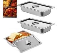 ORFCP Lot de 3 RéCipients Bac Inox Alimentaire Avec Couvercle, Bac Gastro Inox gn 1/3 Avec couvercle, 32,6 x 17,8 x 6,5 CM