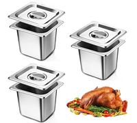 ORFCP Lot de 3 récipients en acier inoxydable 1/6 avec couvercle, Récipients de conservation au chaud, récipient gastronorme alimentaire en inoxydable, résistant à la chaleur, 17,5 x 16 x 15 cm