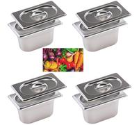 ORFCP Lot de 4 RéCipients Bac Inox Alimentaire Avec Couvercle, Bac Gastro Inox gn 1/9 Avec couvercle, 17,5 X 11 X 10 CM