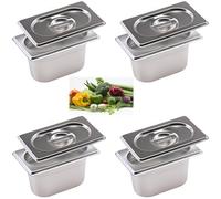 ORFCP Lot de 4 récipients en acier inoxydable 1/9 avec couvercle, Récipients de conservation au chaud, récipient gastronorme alimentaire en acier inoxydable, résistant à la chaleur, 17,5 x 11 x 10 cm
