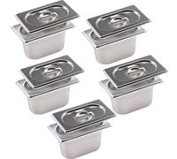 ORFCP Lot de 5 récipients en acier inoxydable 1/9 avec couvercle, 100 mm de hauteur, récipients de conservation au chaud, récipients gastronomiques de qualité alimentaire, en acier inoxydable