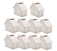 ORFOFE 10 Pièces Tirelire d'embryon Blanc pour Enfants Maisons en Bois Miniatures pour l'artisanat Tirelire Mini Maisons en Bois pour l'artisanat Banque d'épargne DIY Beige