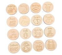 ORFOFE 16 Pièces En Bois Étiquette Pour L'Organisation Des Jouets Étiquettes Rondes En Bois Étiquette En Bois Cercle Ornement Pour Nouvelle Maman Décoration De Cercle