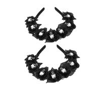 ORFOFE 2 pièces Bandeau Tête de Mort Halloween Accessoire Cheveux Floral Noir Couronne Gothique pour Fête Costume Parent