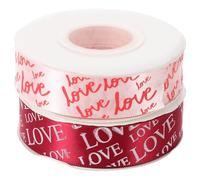 ORFOFE 2 Pièces Lot de 2 Rubans Satin pour Saint-Valentin Ruban Décoratif Rose et Rouge Foncé Motifs Cœurs et Lettres d'Amour 2 Pièces 2 CM X 3 M pour Emballage Présent, Décoration