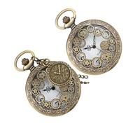 ORFOFE 2 pièces Montre de Poche Vintage Classique avec Cadran Romain et Engrenage Creux Collier Pendentif Rétro pour Hommes et Femmes Steampunk Élégant