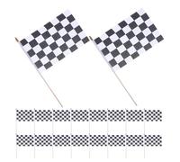 ORFOFE 24 Pièces Lot de 24 Drapeaux de Course à Carreaux Noir et Blanc 20 X 30 CM avec Mât en Bois 40 CM, Drapeaux Portables pour Décorations Extérieures, Signalisation Manuelle,