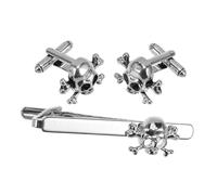 ORFOFE 3 pièces Set de Accessoires Crâne Durable Pince à Cravate et Boutons de Manchette pour Gothique pour Mariage Cosplay et Tenue Décontractée