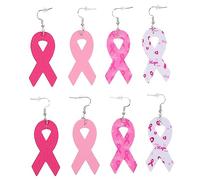 ORFOFE 4 paires Boucles Oreilles Ruban Cuir PU pour Femmes Légères et Durables Bijoux Sensibilisation Santé Mammaire