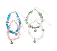 ORFOFE 4 Pièces Bracelets de Plage Pierres Naturelles et Perles Élastiques Ajustables avec Coquillages Tortue Étoile de Mer Bijoux Bohèmes Thème Océan pour Femmes