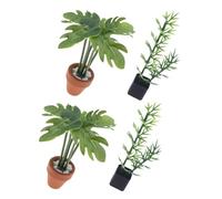 ORFOFE 4 Pièces Miniature Bonsai Plants Set Realistic Artificial Potted Bamboo and Monstera Leaf for Dollhouse Decoration Compact Faux Greenery for Living and Bedroom DIY Scenes