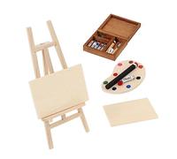 ORFOFE 4 Pièces Set Mini Chevalet Bois avec Planche à Dessin Palette et Boîte de Peinture Décoration pour Maison de Poupée Accessoire Artistique Miniature Réaliste