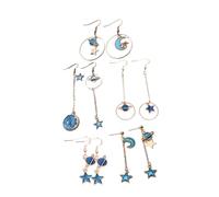 ORFOFE 5 paires Boucles D Oreilles Asymétriques Lune et Étoiles pour Femmes Pendantes Métal Design Unique et Charmant pour Soirées Travail et Quotidien