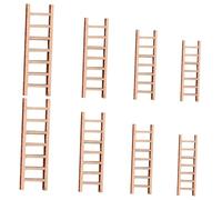 ORFOFE 8 pièces Miniature Wood Ladders Micro Landscape Decoration Sturdy Wooden Step Ladders for Dollhouse and Garden Models
