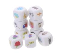 ORFOFE 9 Pièces Dés Histoires Acrylique pour Jeu de Rôle Éducatif Accessoires Apprentissage Linguistique Cubes Imagination et Expression Pochette Velours