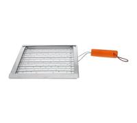 ORFOFE Acier Inoxydable Grille à Poisson avec Poignée Bois Robuste | Compacte et Légère, Perforée pour Laisser Passer Chaleur et Fumée, Usage Camping Extérieur, Argenté