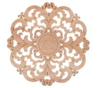 ORFOFE Applique En Bois Sculpté Rond Pour Décoration Murale Moulure Décorative En Bois Non Peint Design Vintage Pour Meubles Et Portes 24x24cm