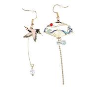 ORFOFE Boucles Doreilles Asymétriques Éventail Chinois avec et Pendants Élégants pour Femmes Style Asiatique