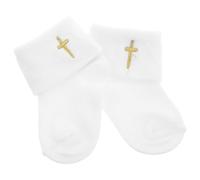 ORFOFE Chaussettes de Baptême Blanches en Coton à Revers Broderie Croix, Antidérapantes pour Bébé 0-1 An, Chaussettes D'onction Bénédiction pour Cérémonie Religieuse, Confortables