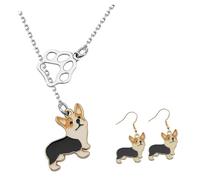 ORFOFE Collier et Boucles Oreilles Corgi pour Femmes Pendentif Chien Mignon Bijoux Élégant pour Fête et Usage Quotidien