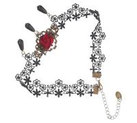 ORFOFE Collier Ras du Cou Gothique Halloween en Dentelle Noire Pendentif Rose Rouge Foncé Chaîne Courte Style Vintage Bijou Festif pour Costume et Cosplay Femme