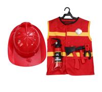 ORFOFE Déguisement de Chef Pompier Garçon et Filles 7 Pièces sans Pantalon - Gilet Chapeau Marteau Extincteur Pince et Emblème - Costume Cosplay Jeu de Rôle pour Fête Halloween et