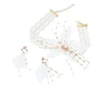 ORFOFE Ensemble de Collier en Dentelle Blanche et Boucles d'Oreilles Pendantes à Fleurs Pendentif Perlé Bijou pour Femme Mariée Accessoires Élégants pour Mariage et Cérémonie