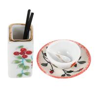 ORFOFE Ensemble Vaisselle Miniature en Céramique pour Maison de Poupée - Grand Bol Poulet Assiette Marguerite Porte-Baguettes Cerise Cuillère et Baguettes - Accessoires la Cuisine