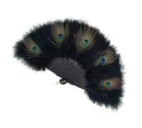 ORFOFE Éventail de Plumes de Paon Noir, éventail à Main Dansant, Design Antique raffiné, matériau Plume et Plastique, pour fêtes et Anniversaires