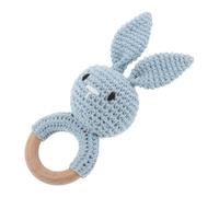 ORFOFE Hochet Crochet Lapin Bois Sécurisé pour Dentition et Développement Sensoriel Fait Main et Facile à Tenir pour Petites Cadeau Naissance