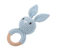 ORFOFE Hochet Lapin en Bois et Crochet pour Bébé, Anneau de Dentition Naturel en Coton, Divertissement Portable et Jeu Sensoriel pour -nés