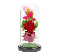 ORFOFE Lampe LED de Nuit avec Fleur de Simulation sous Cloche en Verre Transparent Décoration Lumineuse Romantique pour Saint-Valentin Ornement Floral Décoratif pour Intérieur Présent