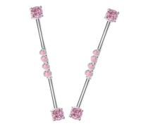 ORFOFE Lot de 2 Boucles D’oreilles Industrielles en Acier Titane 14g Perles Cz Scintillantes, Barre 38 Mm pour Piercing Cartilage et Hélix, Bijoux Piercing à L’haltère Femme, Design