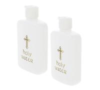 ORFOFE Lot de 2 Flacons d'eau Bénite 100 ML en Polyéthylène Motif Croix, Récipients à Liquides pour Prières et Rituels Religieux, Bouteilles Décoratives pour Baptême et Cérémonies